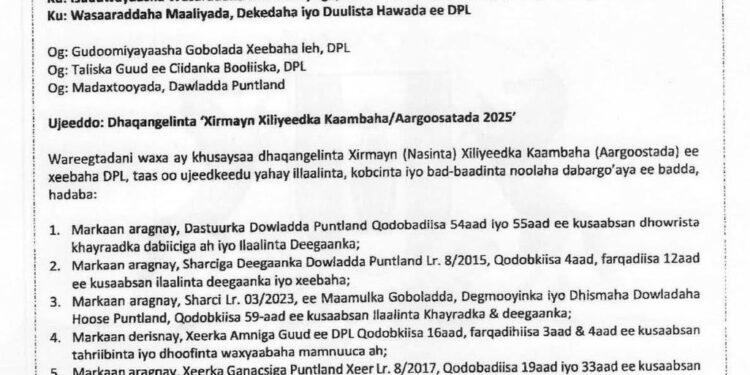 Dowladda Puntland oo Mamnuucday Kalluumaysiga iyo Dhoofinta Aargoosatada